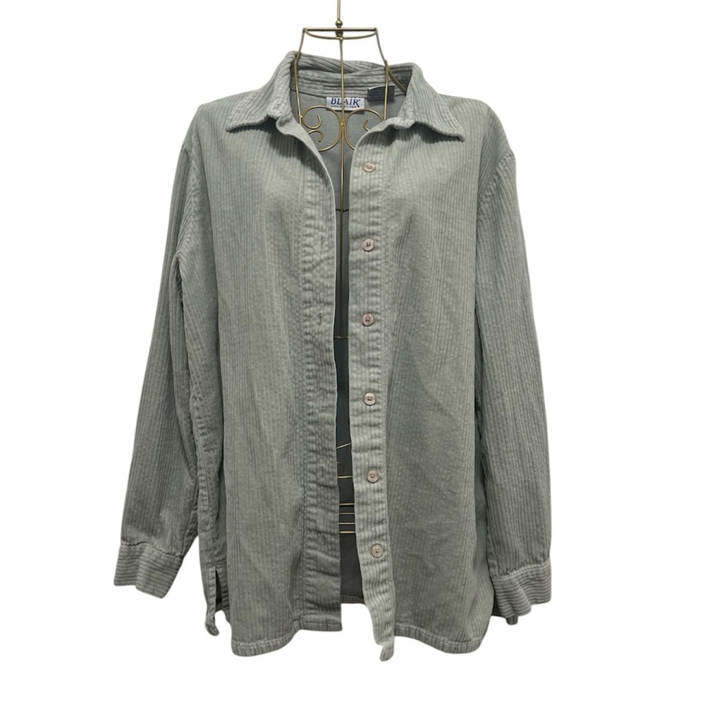 VINTAGE 90s Light Green Corduroy Shirt Jacket Shacket Unlined Size Medium